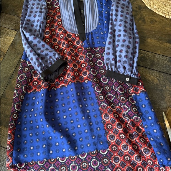 Anthropologie Moulinette Souers Shirt Dress Patchwork Silk Foulard Tunic Cottage - Picture 3 of 4